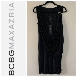 NWT BCBGMaxAzria Draped Interlock Black Party Dress Size Small $148